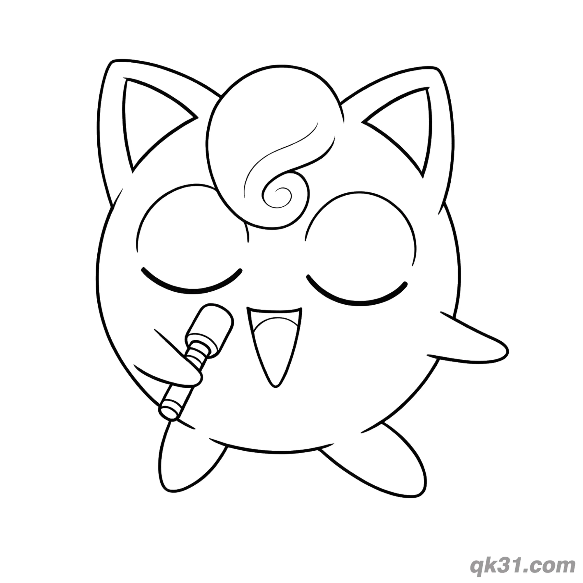 免费 闭眼唱歌的胖丁简笔画涂色页PDF 简笔画涂色页