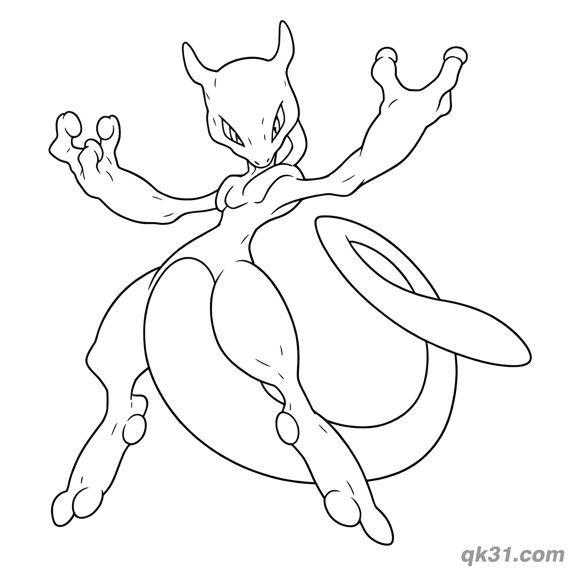免费 经典战斗姿势超梦简笔画涂色页 简笔画涂色页