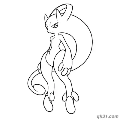 超梦Y超级进化坐姿简笔画涂色页 – 免费可打印简笔画涂色画