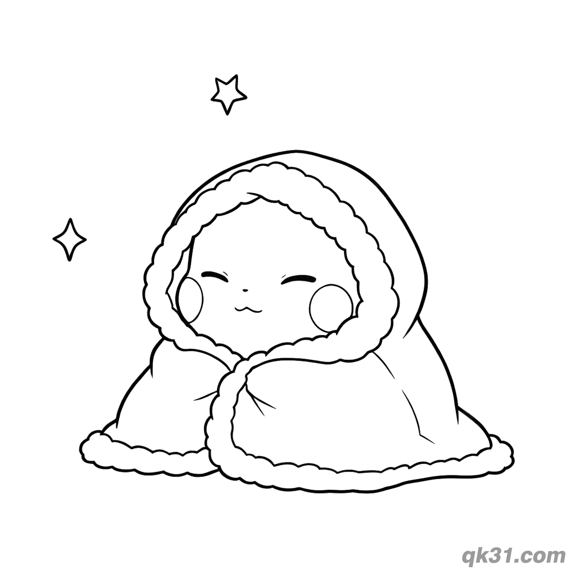 免费 裹毯子温暖皮卡丘圣诞简笔画涂色页 简笔画涂色页