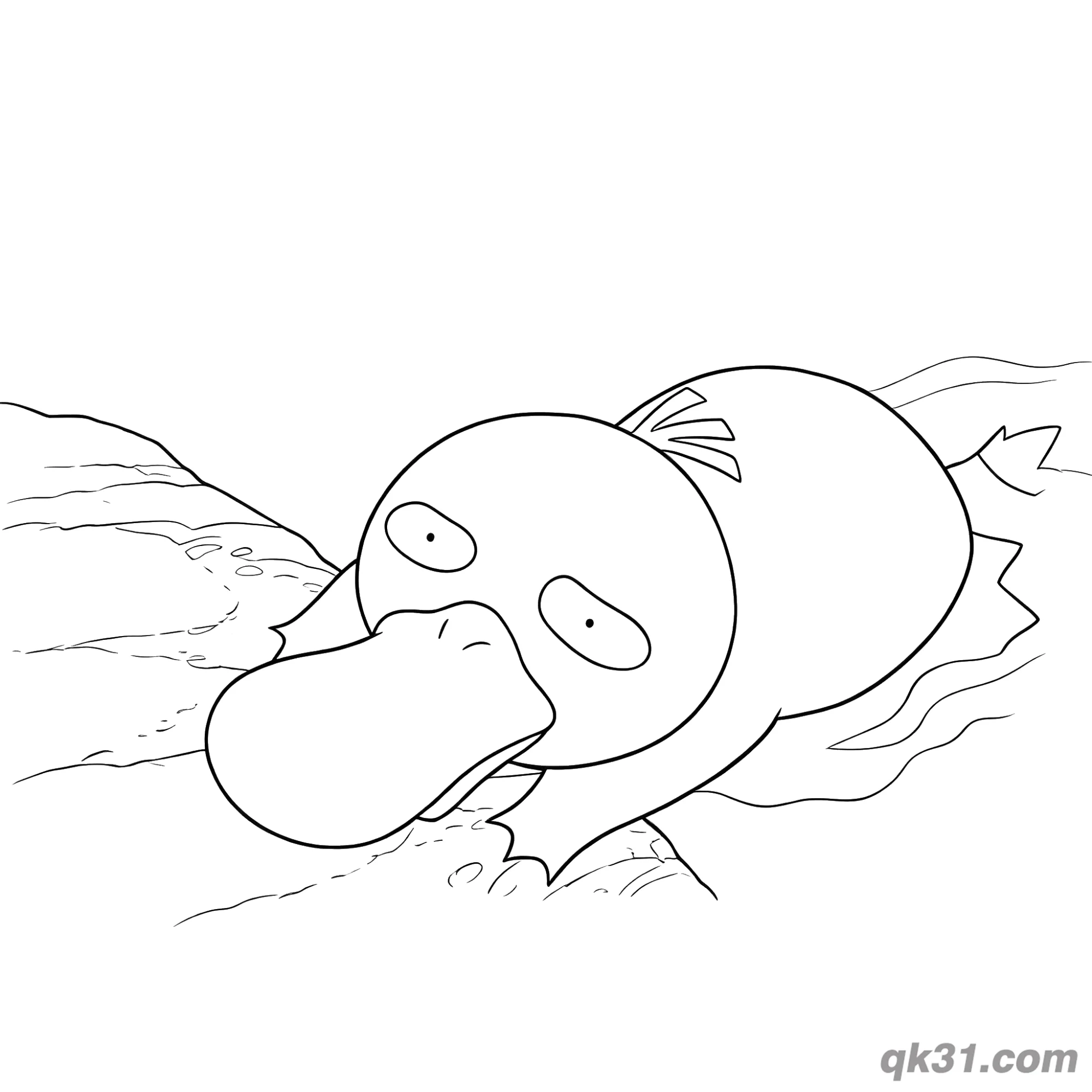 免费 可达鸭懒懒漂浮水面简笔画涂色页 简笔画涂色页