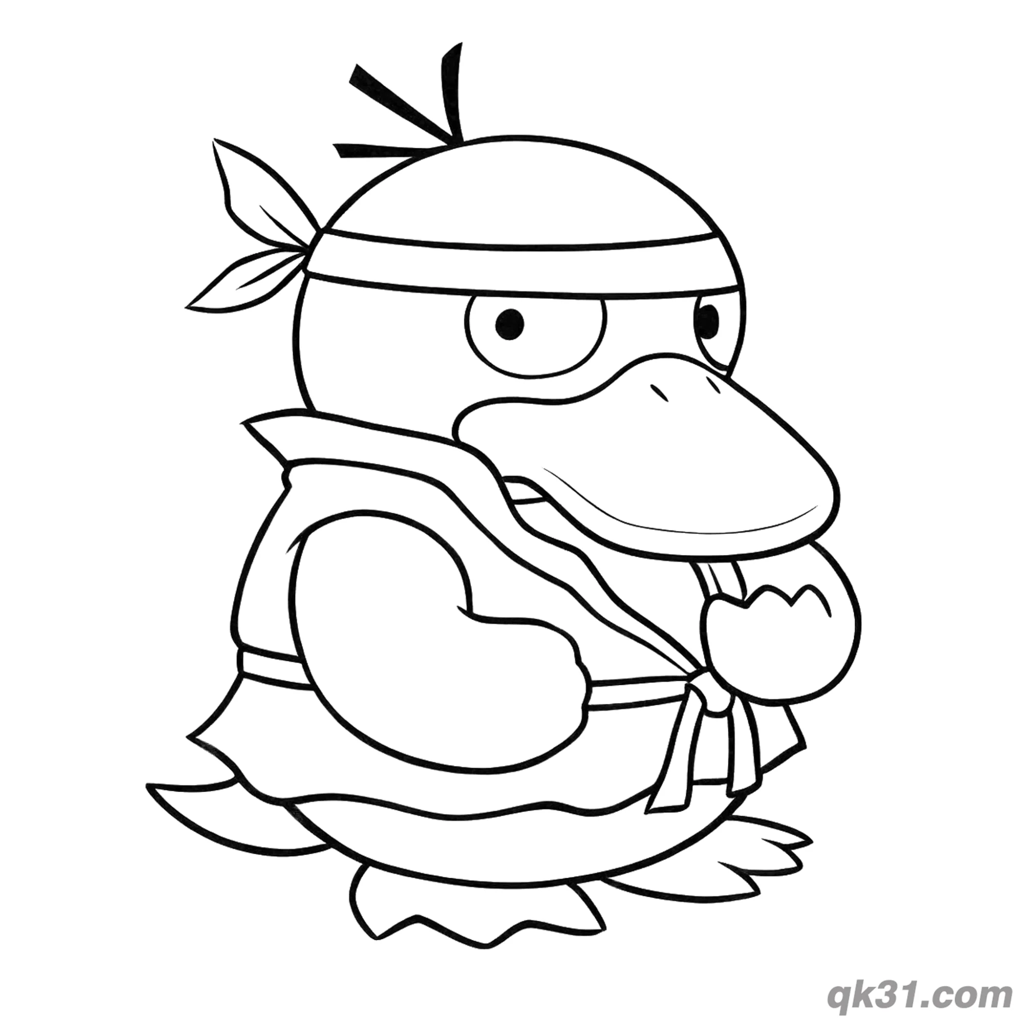 免费 可达鸭空手道服简笔画涂色页 简笔画涂色页