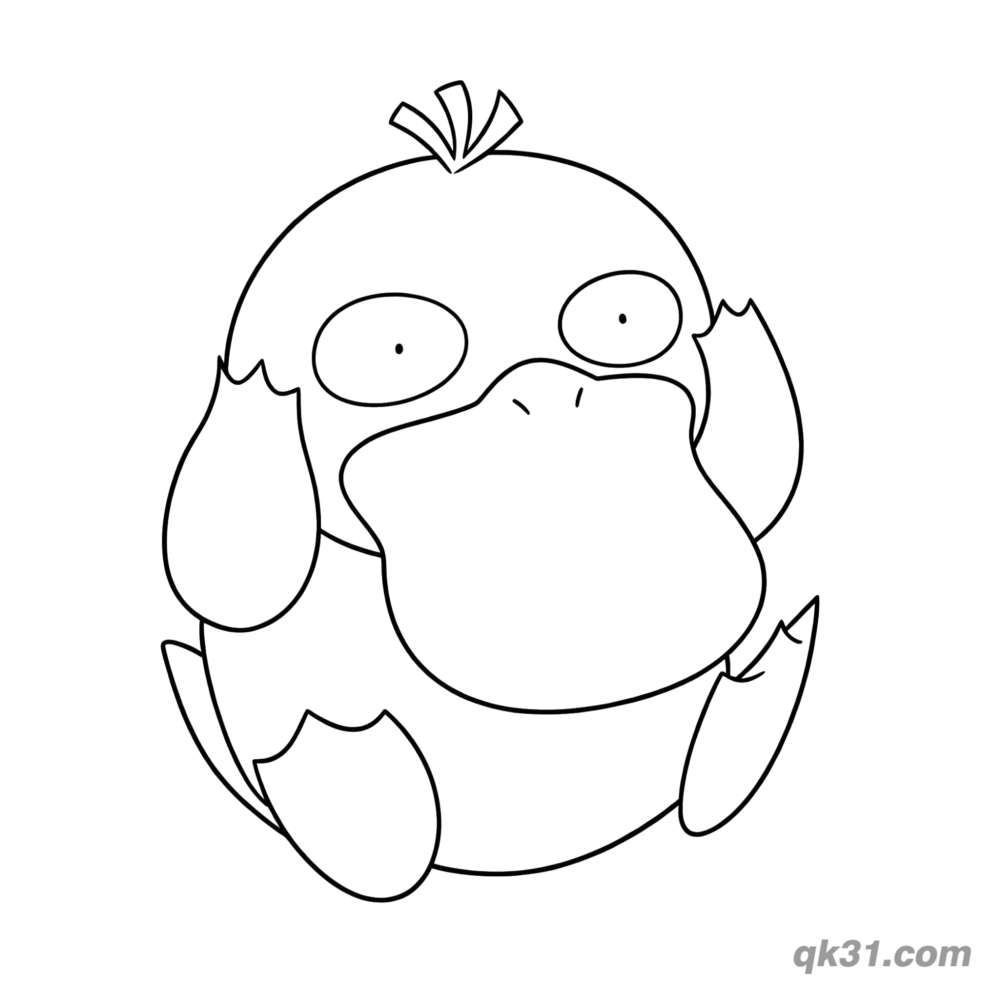 免费 可达鸭呆坐简笔画涂色页 简笔画涂色页