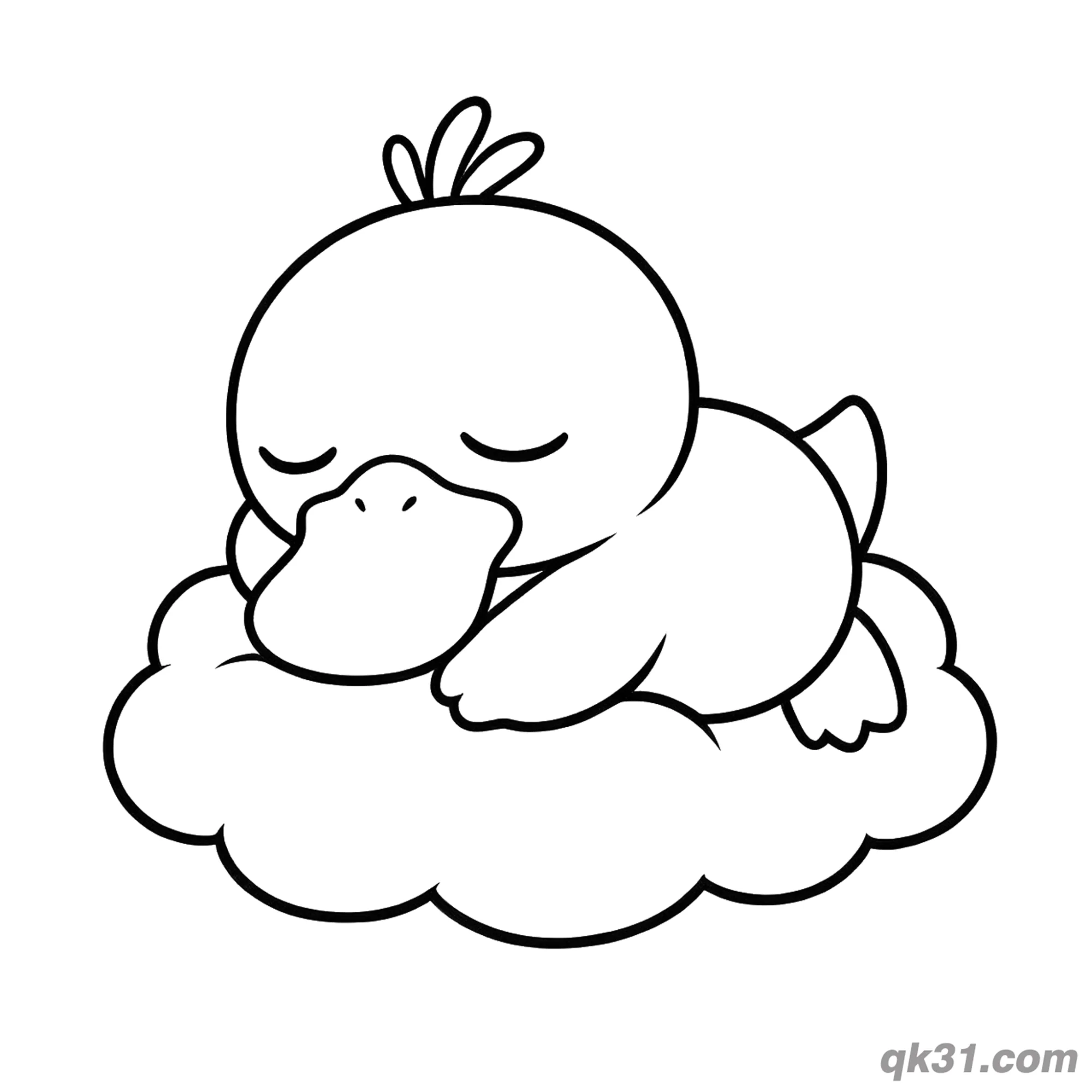 免费 可达鸭云上睡眠简笔画涂色页 简笔画涂色页