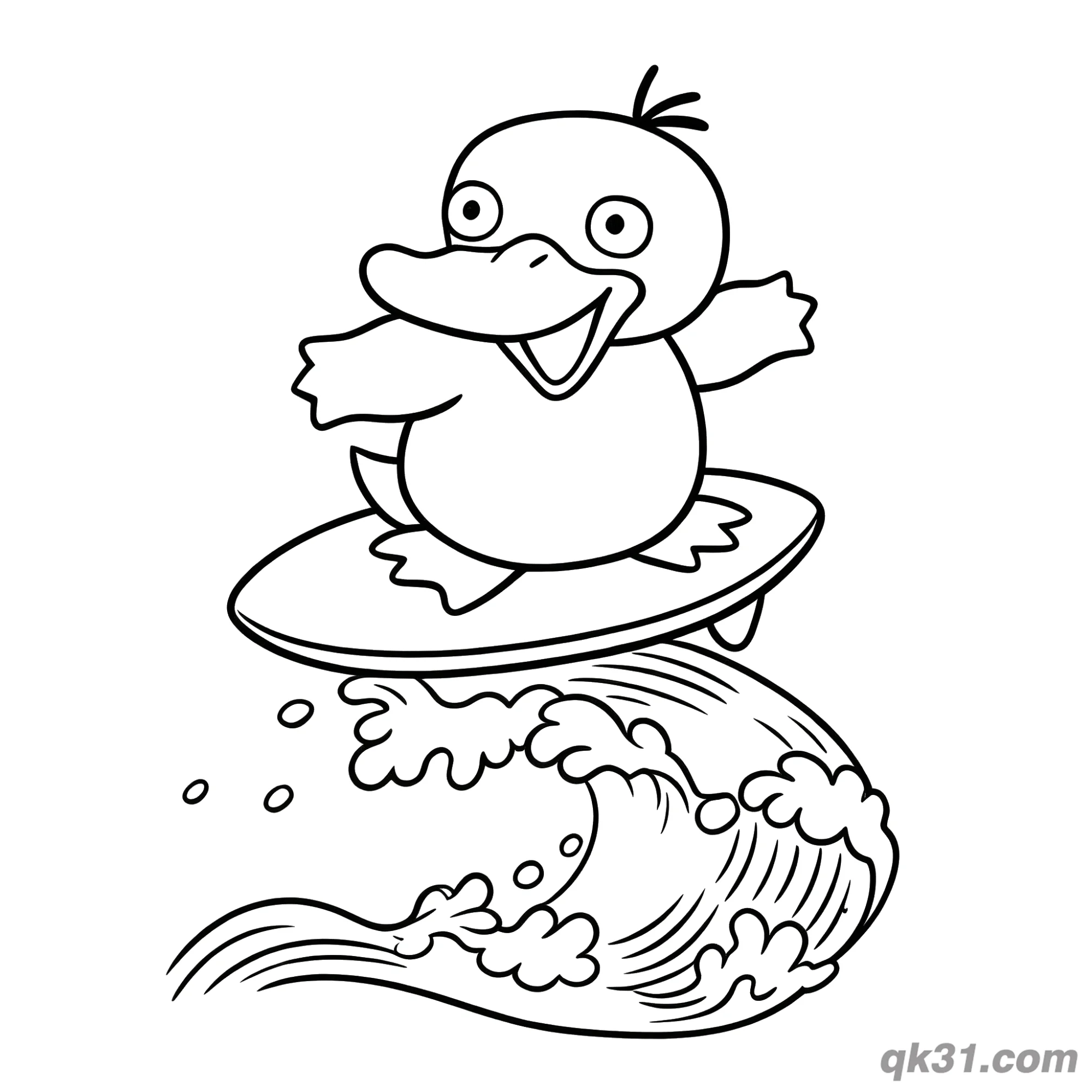 免费 可达鸭海浪冲浪简笔画涂色页 简笔画涂色页
