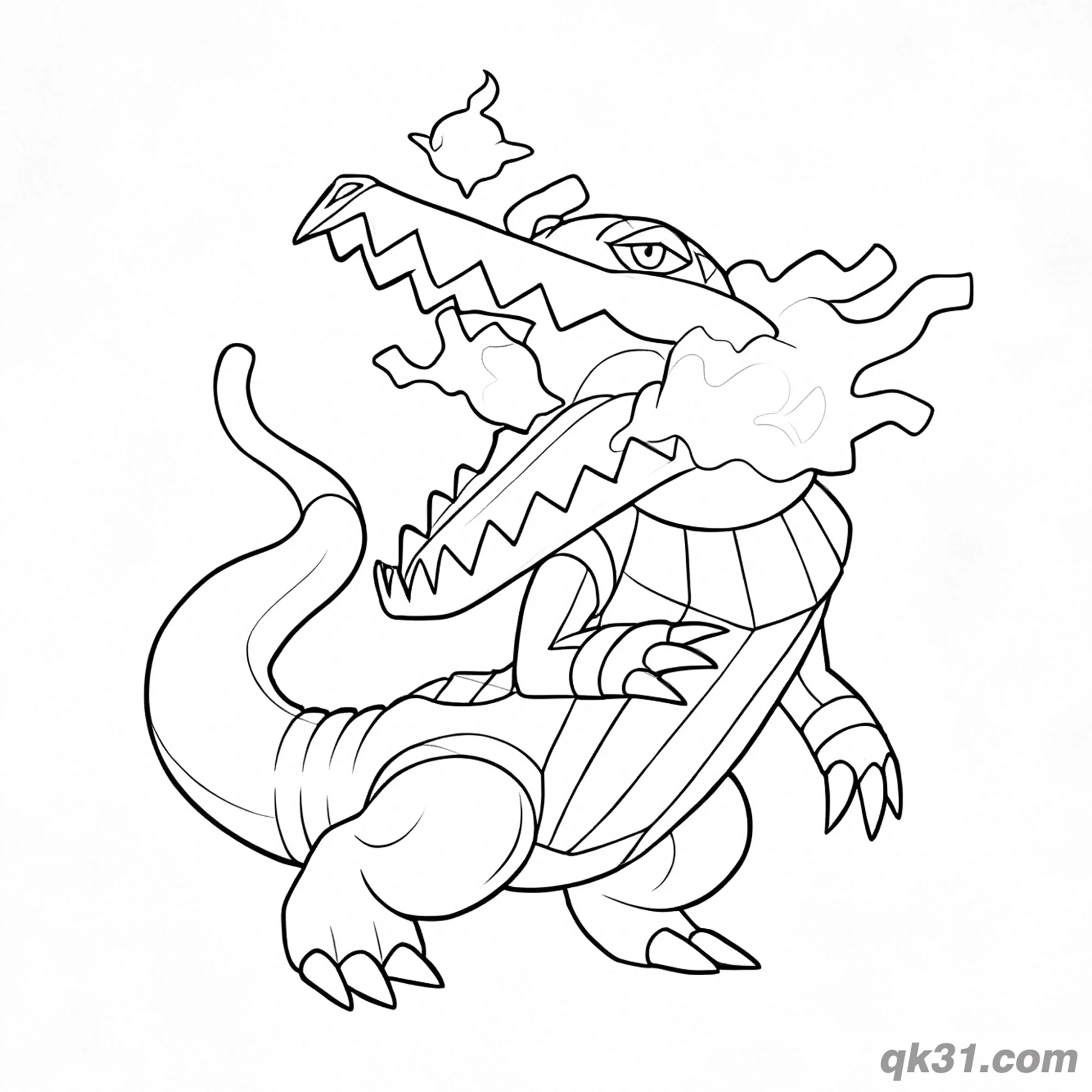 免费 骨纹巨声鳄口中火焰喷射涂色页 简笔画涂色页