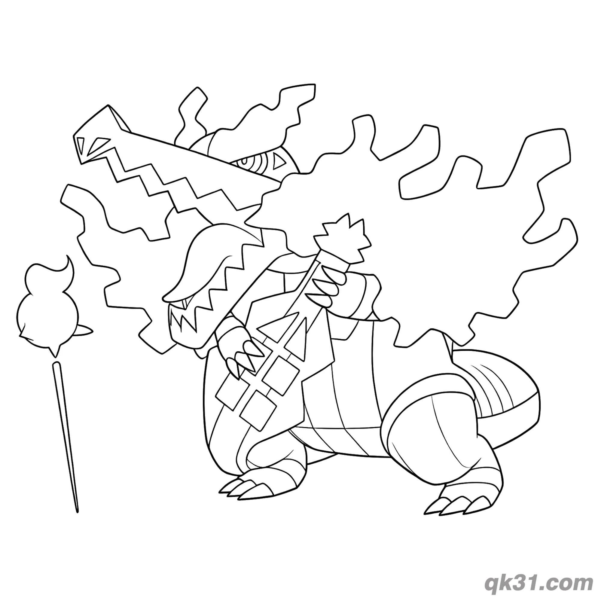 免费 宝可梦骨纹巨声鳄持杖咆哮简笔画涂色页 简笔画涂色页