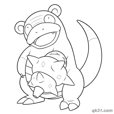 伽勒尔呆壳兽手抱尾巴壳简笔画涂色页 – 免费可打印简笔画涂色画