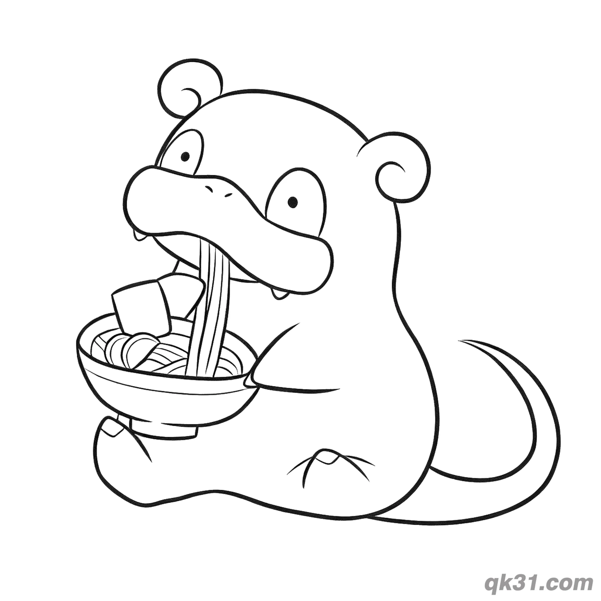 免费 呆呆兽坐着吃拉面姿势简笔画涂色页 简笔画涂色页
