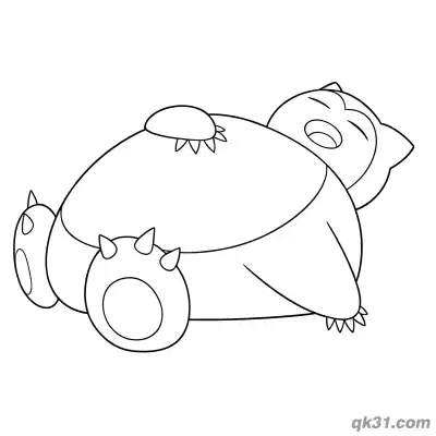 侧睡的卡比兽宝可梦简笔画涂色页PDF – 免费可打印简笔画涂色画