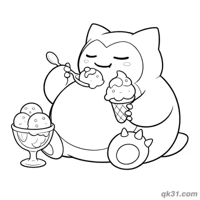吃冰淇淋的卡比兽宝可梦可打印简笔画涂色页 – 免费可打印简笔画涂色画