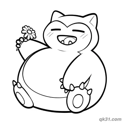 拿着花的卡比兽宝可梦简笔画涂色页 – 免费可打印简笔画涂色画