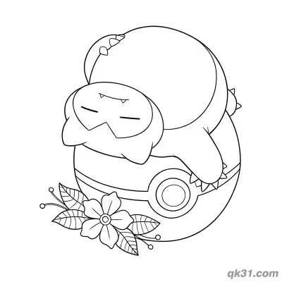 坐在精灵球上的卡比兽宝可梦简笔画涂色页 – 免费可打印简笔画涂色画