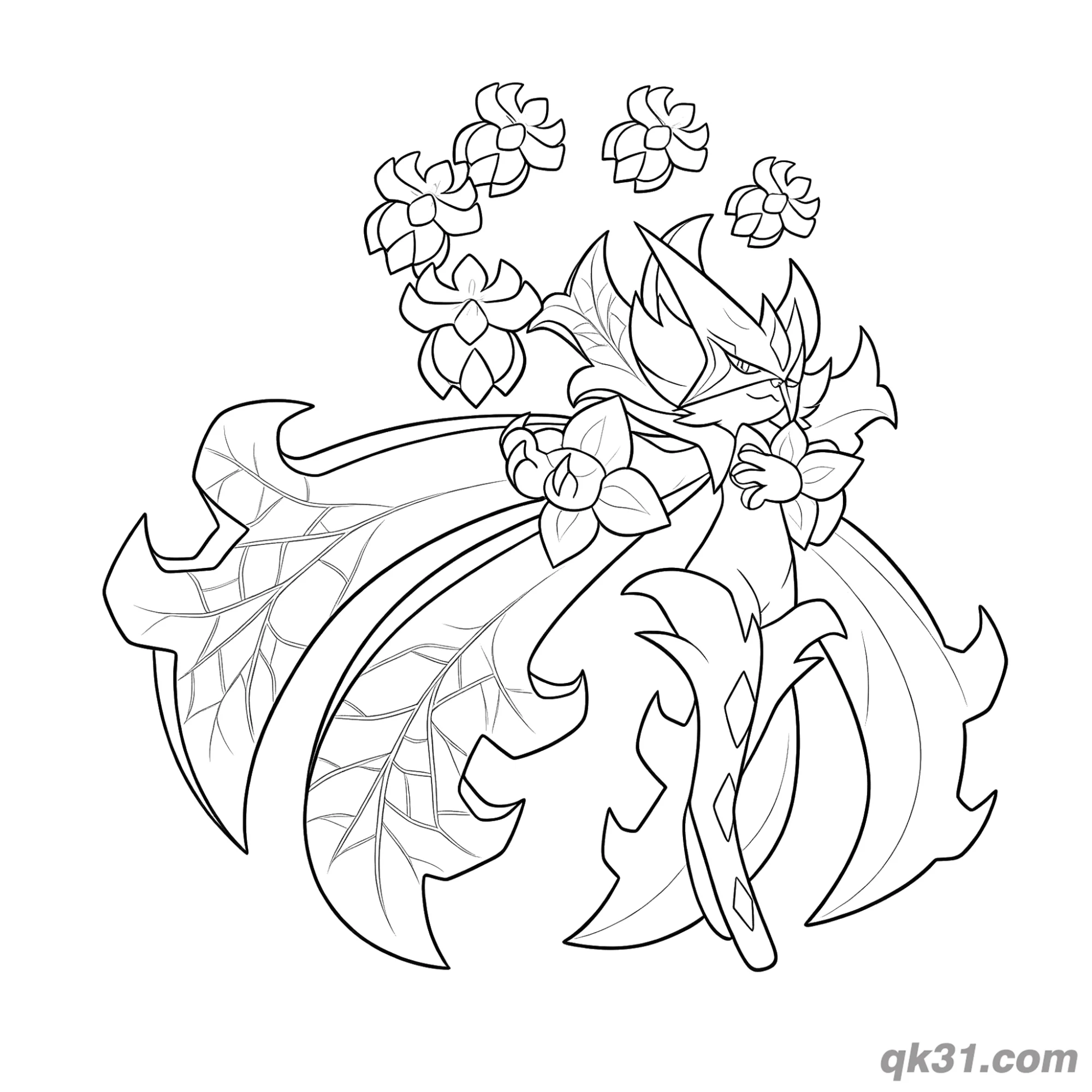 免费 魔幻假面喵空中飘花简笔画涂色页 简笔画涂色页