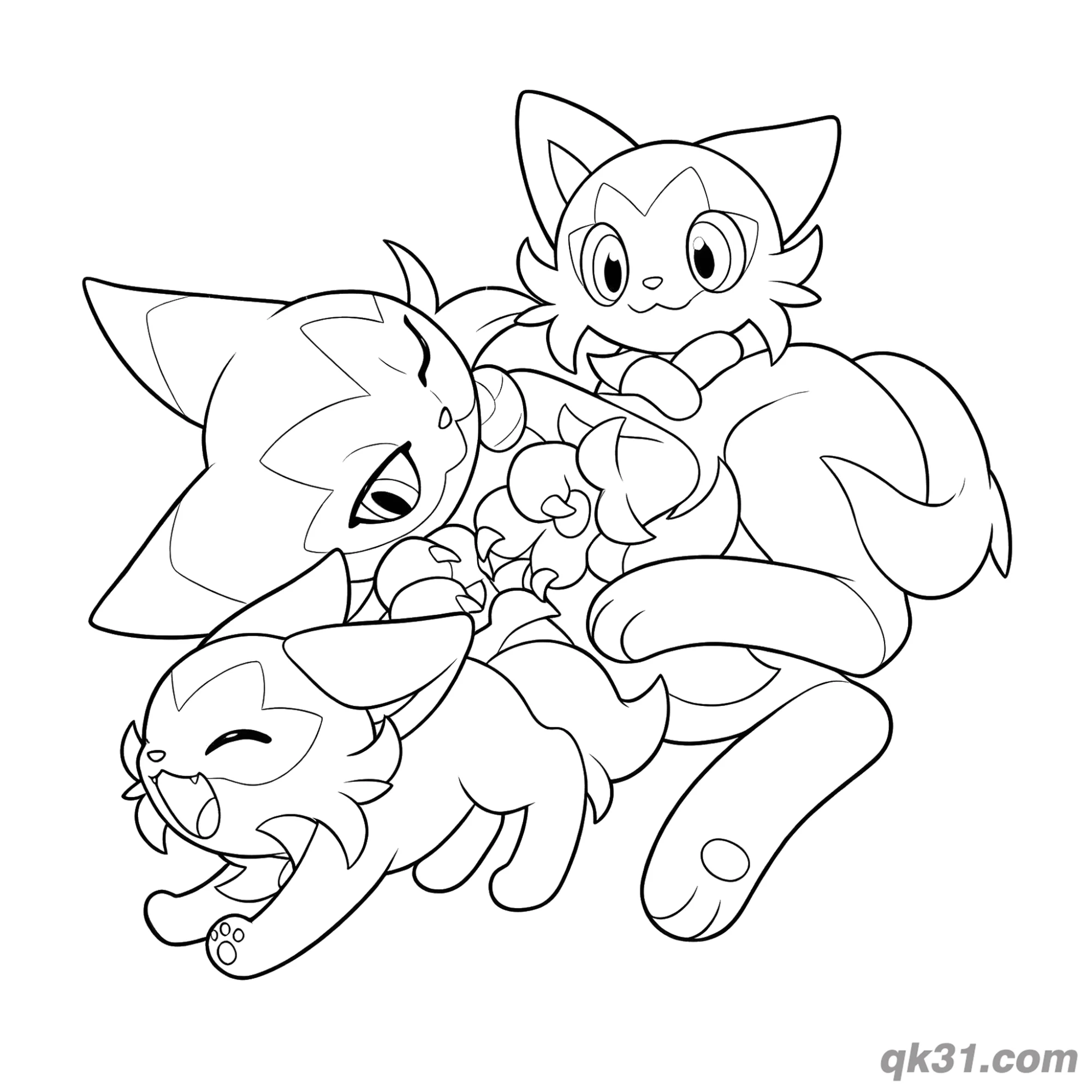 免费 新叶喵与蒂蕾喵开心玩耍简笔画涂色页 简笔画涂色页
