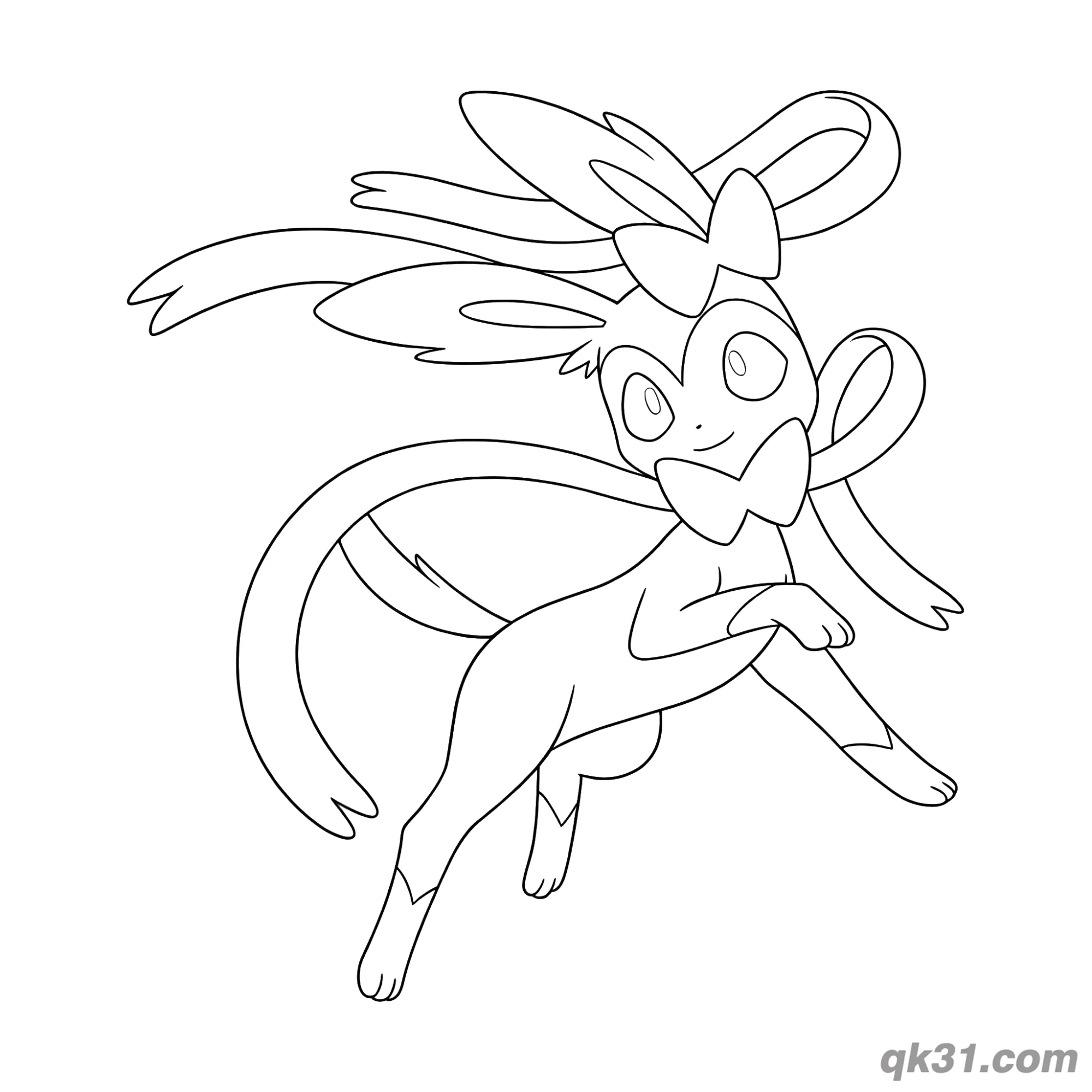 免费 仙子伊布飞跃微笑简笔画涂色页 简笔画涂色页