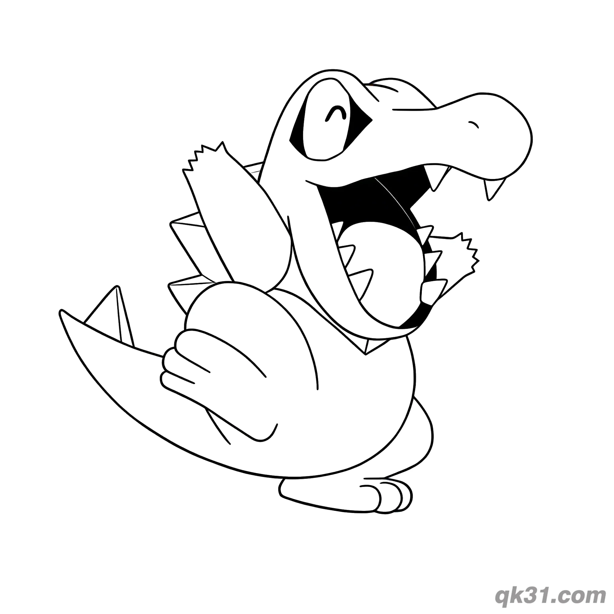 免费 小锯鳄宝可梦开心大笑简笔画涂色页 简笔画涂色页