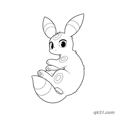 月亮伊布蜷坐简笔画涂色页 – 免费可打印简笔画涂色画