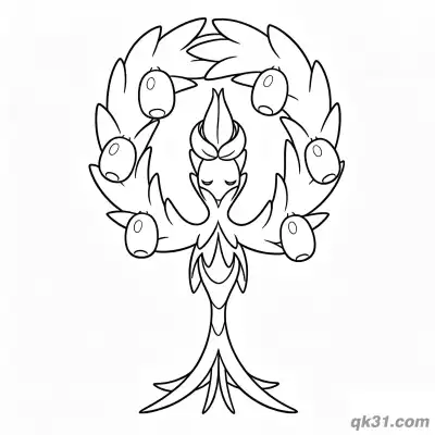 花环风格奥利瓦宝可梦简笔画涂色页 – 免费可打印简笔画涂色画