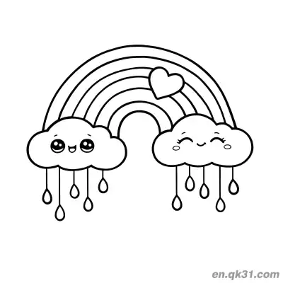 可爱彩虹与雨云涂色页 – 免费可打印简笔画涂色画