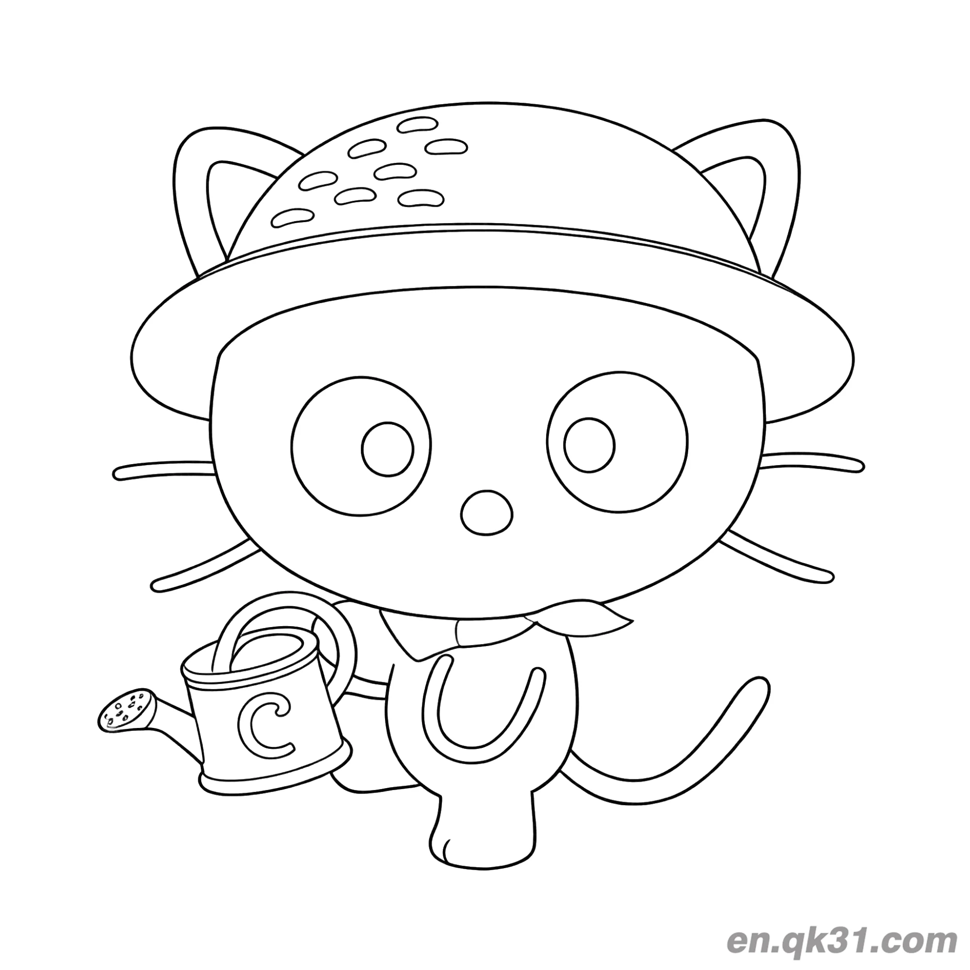 免费 持喷壶当园丁的巧克力猫简笔画涂色页 简笔画涂色页