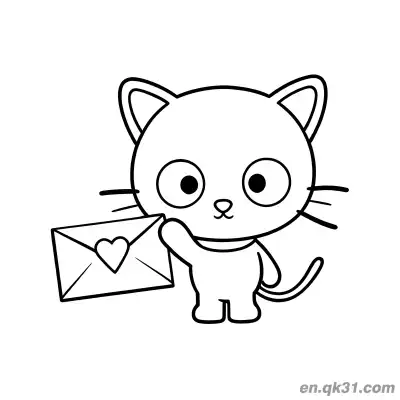 手持爱心信封的巧克力猫简笔画涂色页 – 免费可打印简笔画涂色画