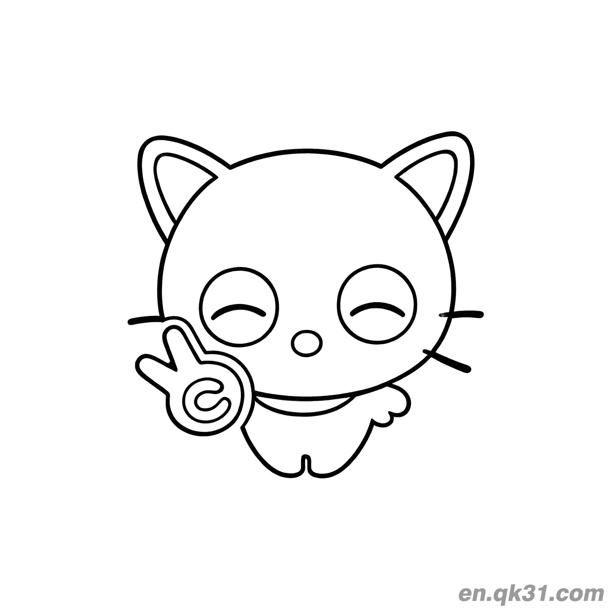 免费 比C形剪刀手的巧克力猫简笔画涂色页 简笔画涂色页