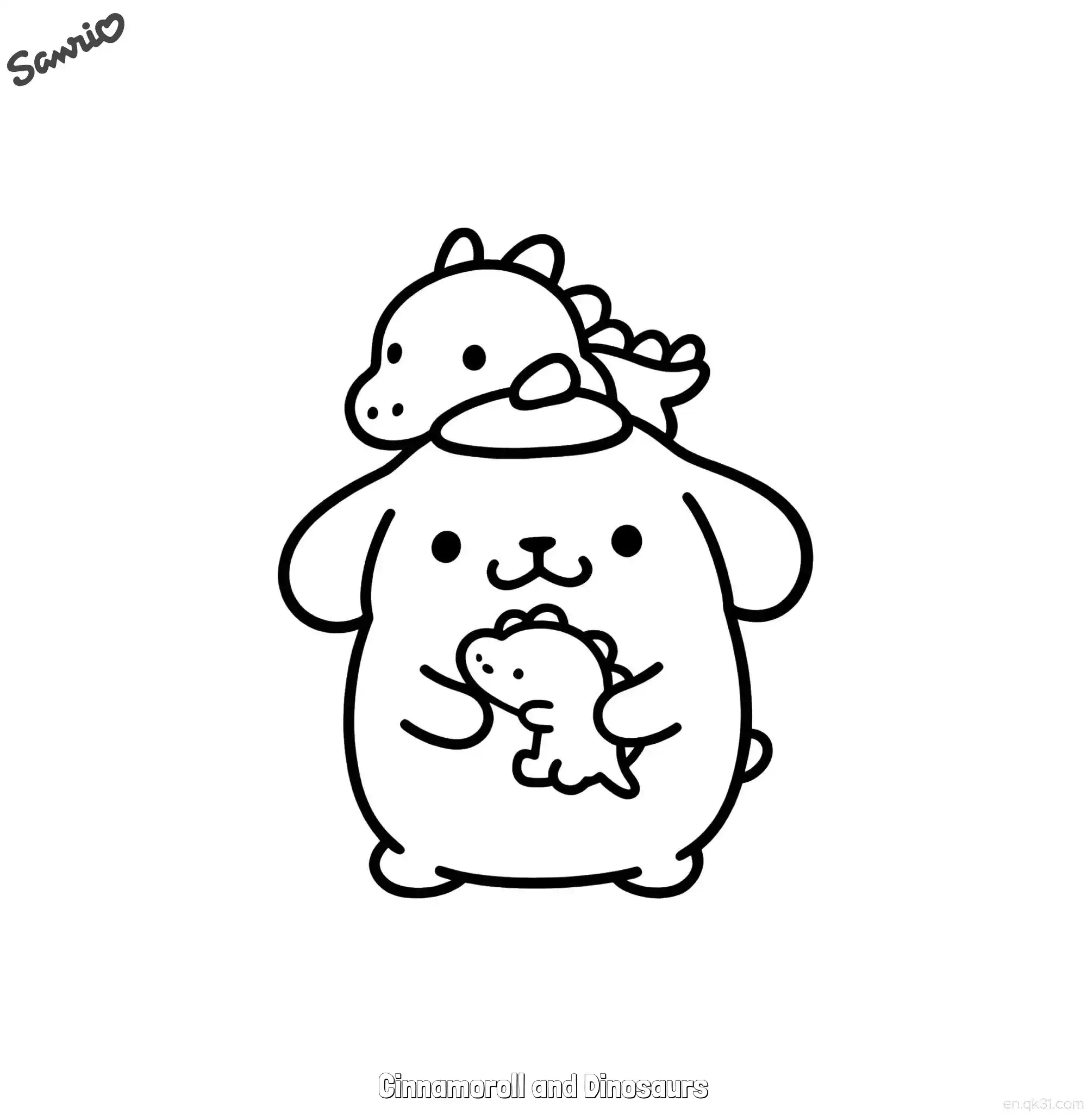 免费 玉桂狗和恐龙 简笔画 素描 涂鸦 - 免费可打印三丽鸥 下载PDF 简笔画涂色页