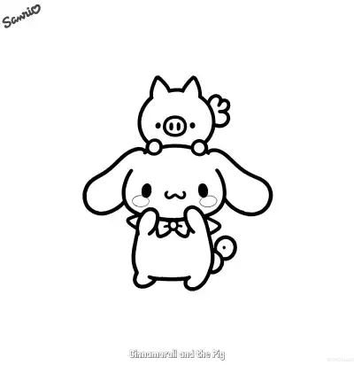 玉桂狗和小猪 简笔画 素描 涂鸦 - 免费可打印三丽鸥 下载PDF – 免费可打印简笔画涂色画