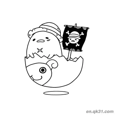 懒蛋蛋海盗驾驶蛋壳船简笔画涂色页 – 免费可打印简笔画涂色画