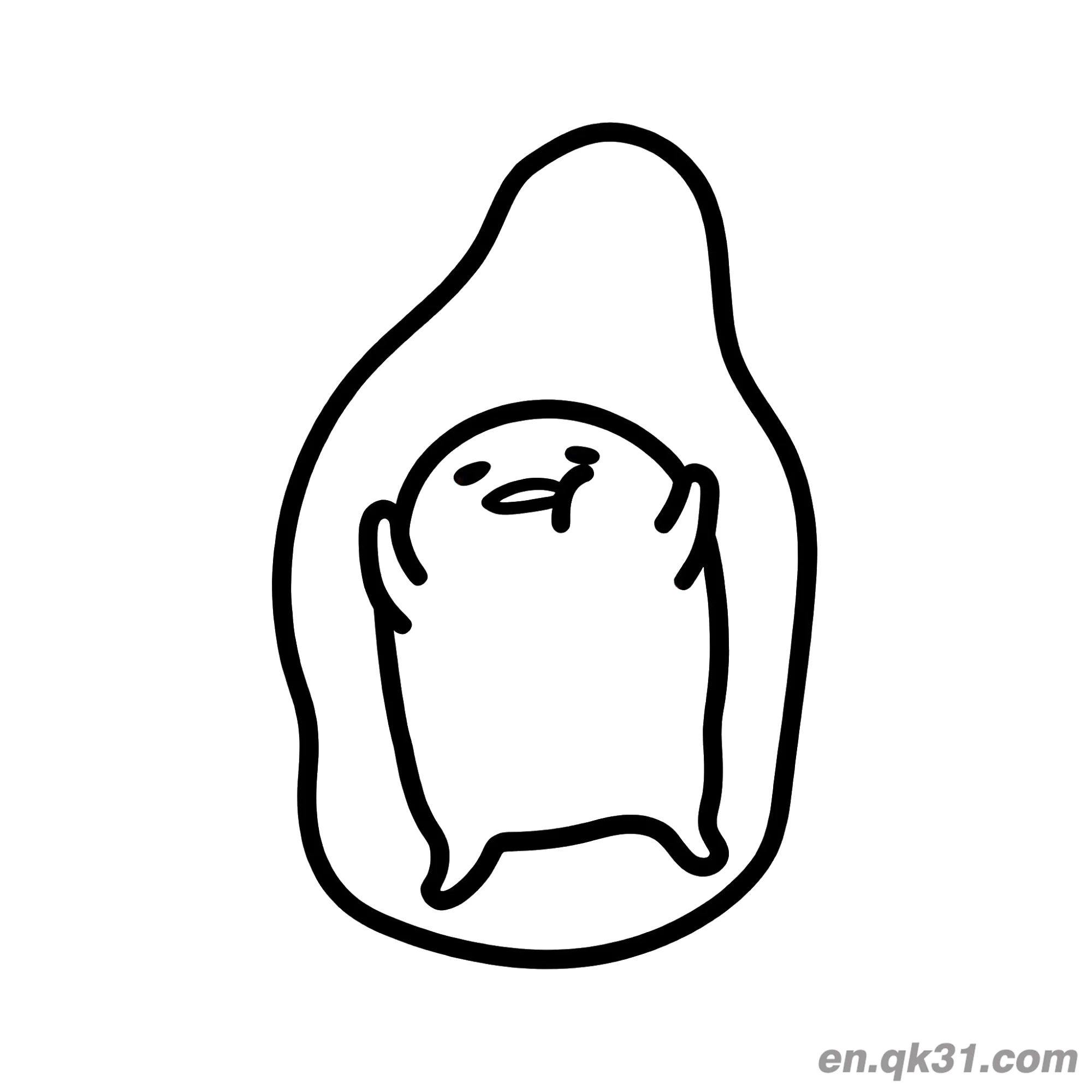免费 懒蛋蛋在牛油果中举手简笔画涂色页 简笔画涂色页