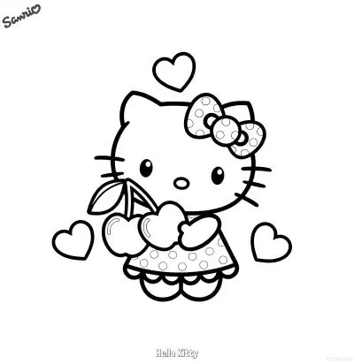 凯蒂猫与爱心飞吻涂色页 – 免费可打印简笔画涂色画