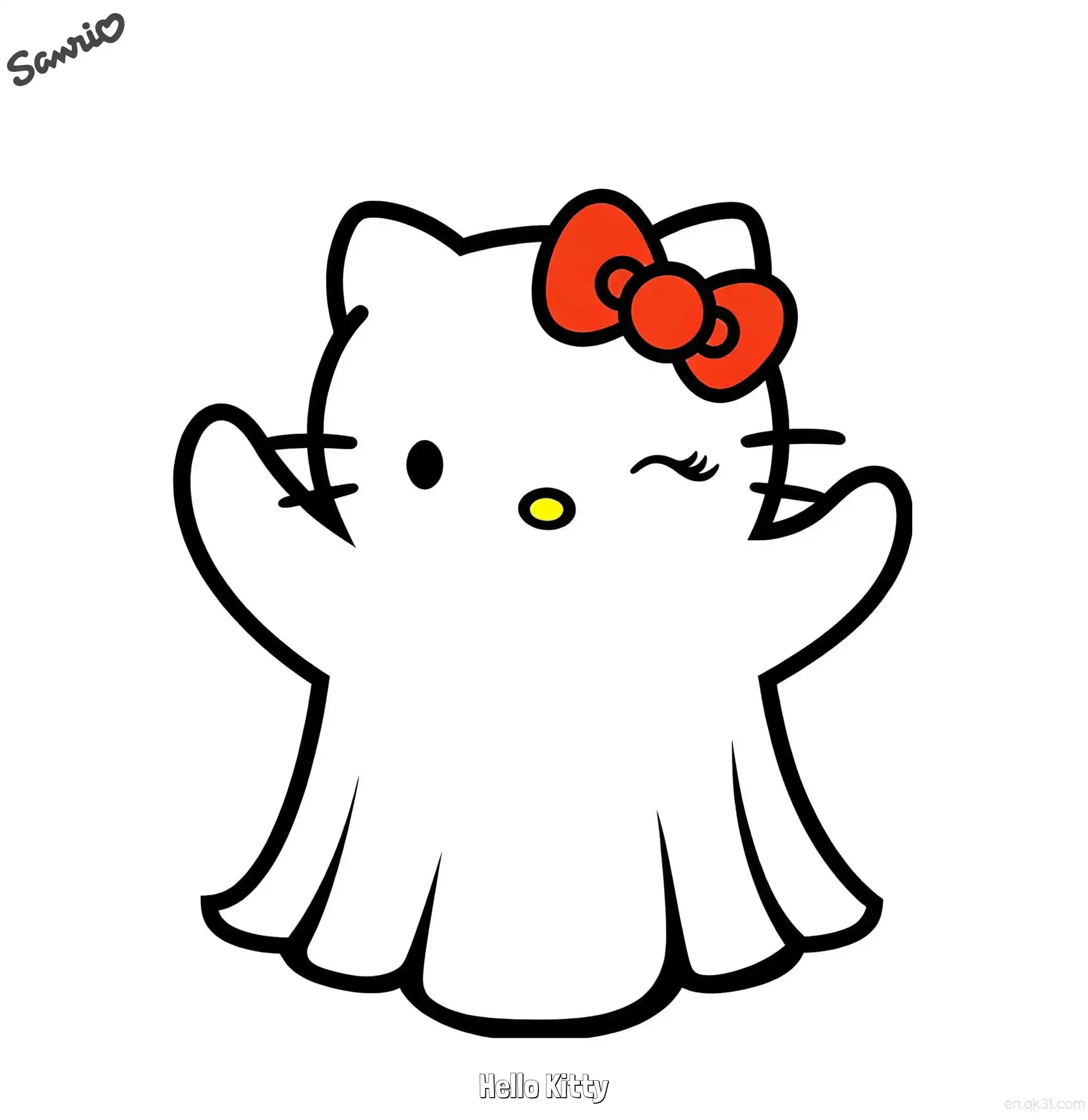 免费 凯蒂猫万圣节幽灵造型涂色页 简笔画涂色页