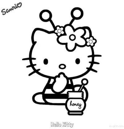 凯蒂猫小蜜蜂采蜂蜜涂色页 – 免费可打印简笔画涂色画