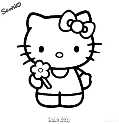 凯蒂猫单手举小花微笑涂色页 – 免费可打印简笔画涂色画