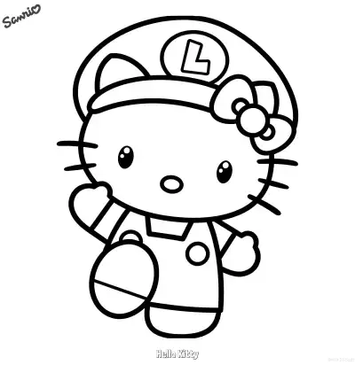凯蒂猫路易吉造型涂色页 – 免费可打印简笔画涂色画