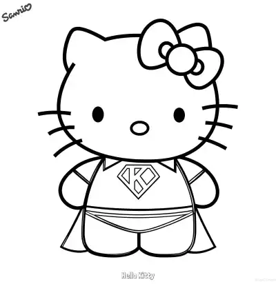 凯蒂猫超人战袍造型涂色页 – 免费可打印简笔画涂色画
