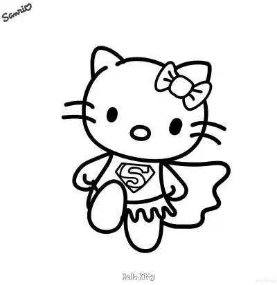 凯蒂猫超级英雄飞行动作涂色页 – 免费可打印简笔画涂色画