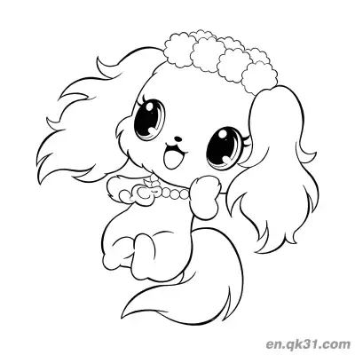 宝石宠物快乐小狗漂浮花冠音符项链简笔画涂色页 – 免费可打印简笔画涂色画