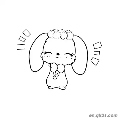 宝石宠物长耳兔子开心拍手花冠简笔画涂色页 – 免费可打印简笔画涂色画