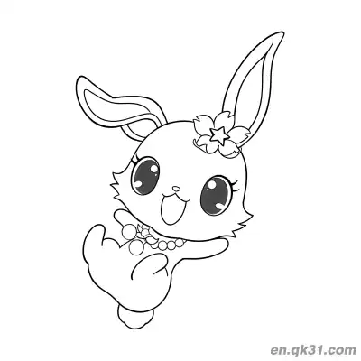 宝石宠物俏皮兔子挥手樱花发饰珍珠项链简笔画涂色页 – 免费可打印简笔画涂色画