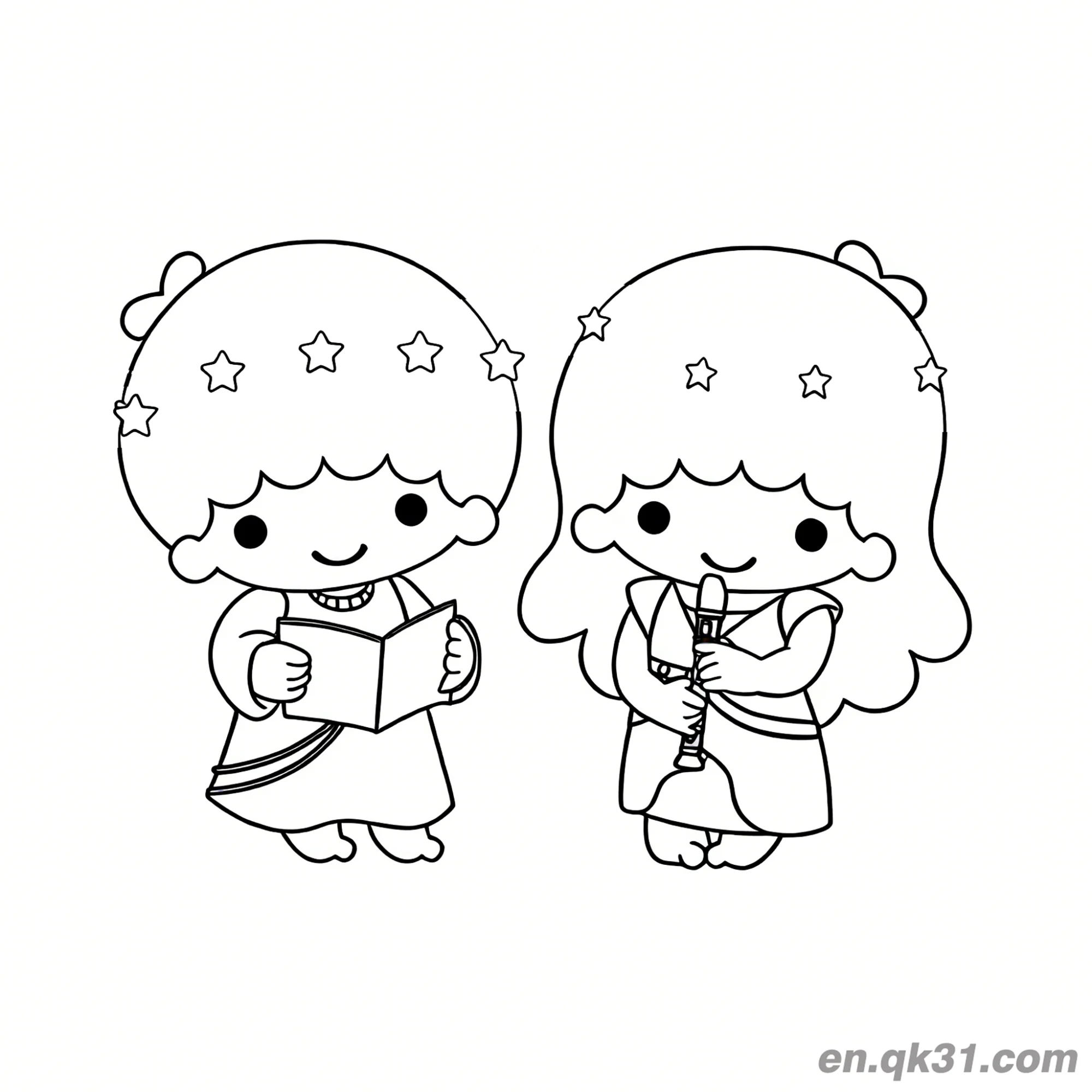 免费 双子星 演奏音乐和阅读 简笔画涂色页 简笔画涂色页