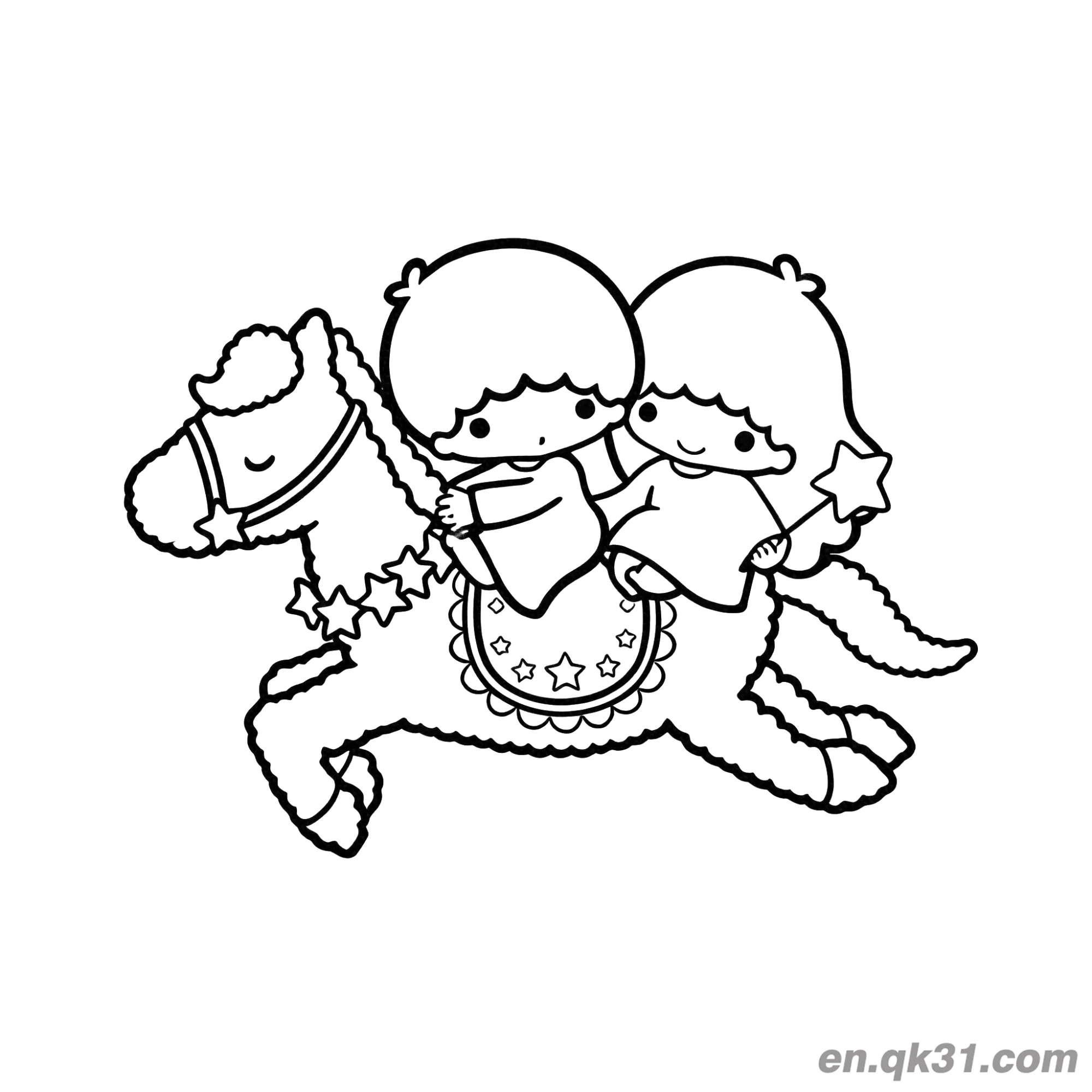 免费 双子星 骑着星星装饰的马拉拉拿着星星魔杖 简笔画涂色页 简笔画涂色页