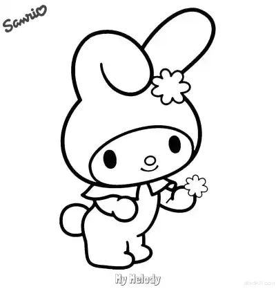 拿小花的美乐蒂清新简笔画涂色页 - 可打印儿童艺术 – 免费可打印简笔画涂色画