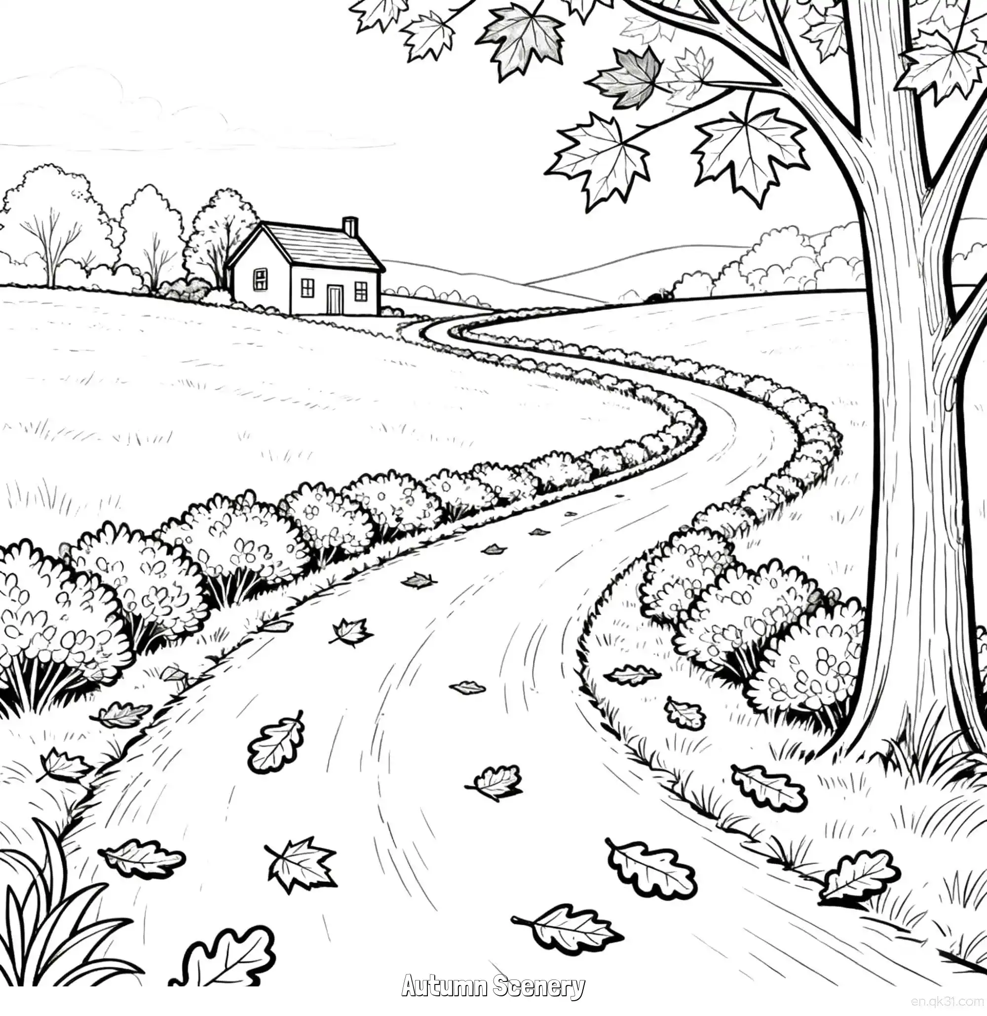 免费 秋天的风景 10简笔画 素描 涂鸦 - 免费可打印秋季 下载PDF 简笔画涂色页