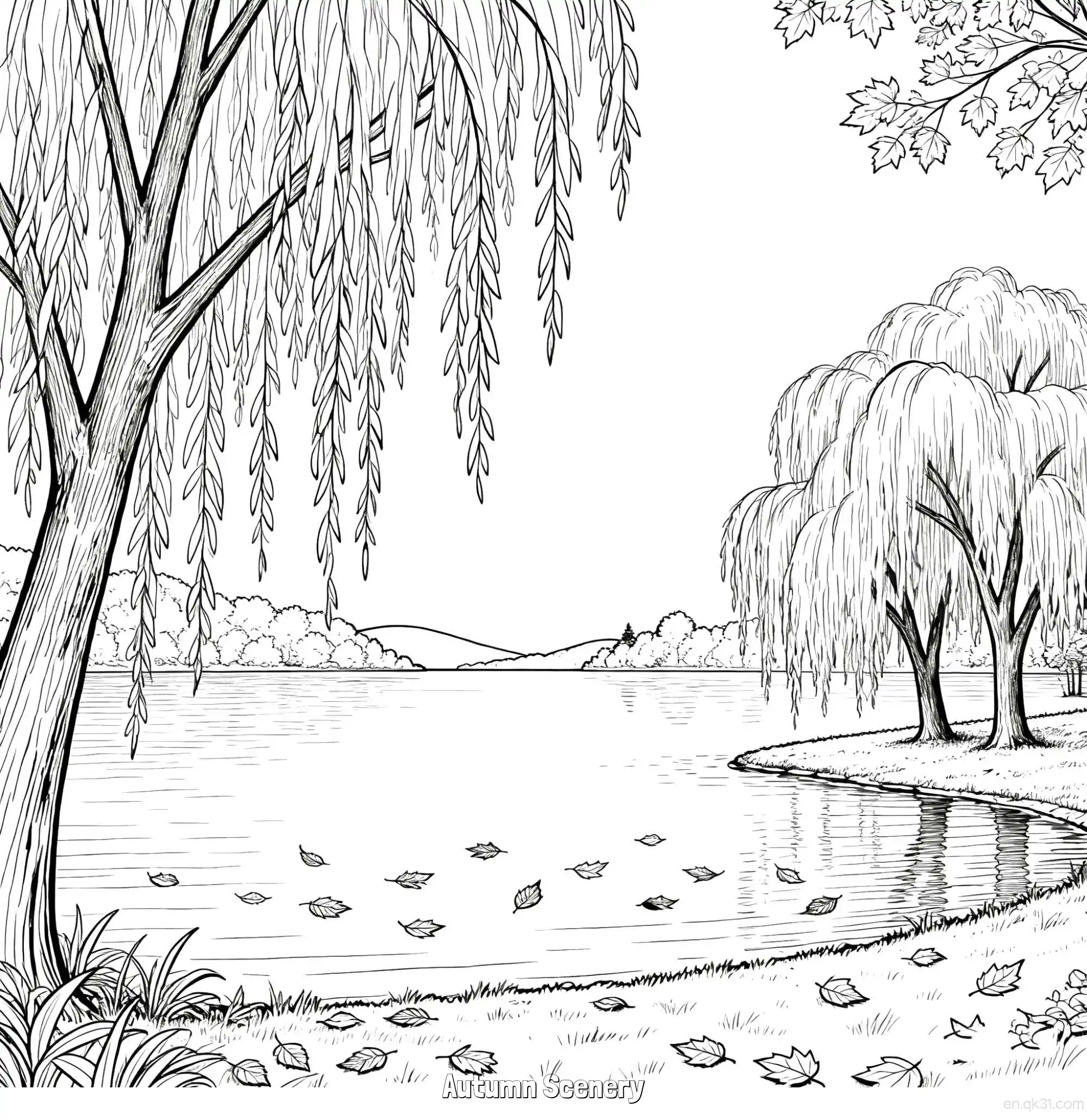 免费 秋天的风景 12简笔画 素描 涂鸦 - 免费可打印秋季 下载PDF 简笔画涂色页
