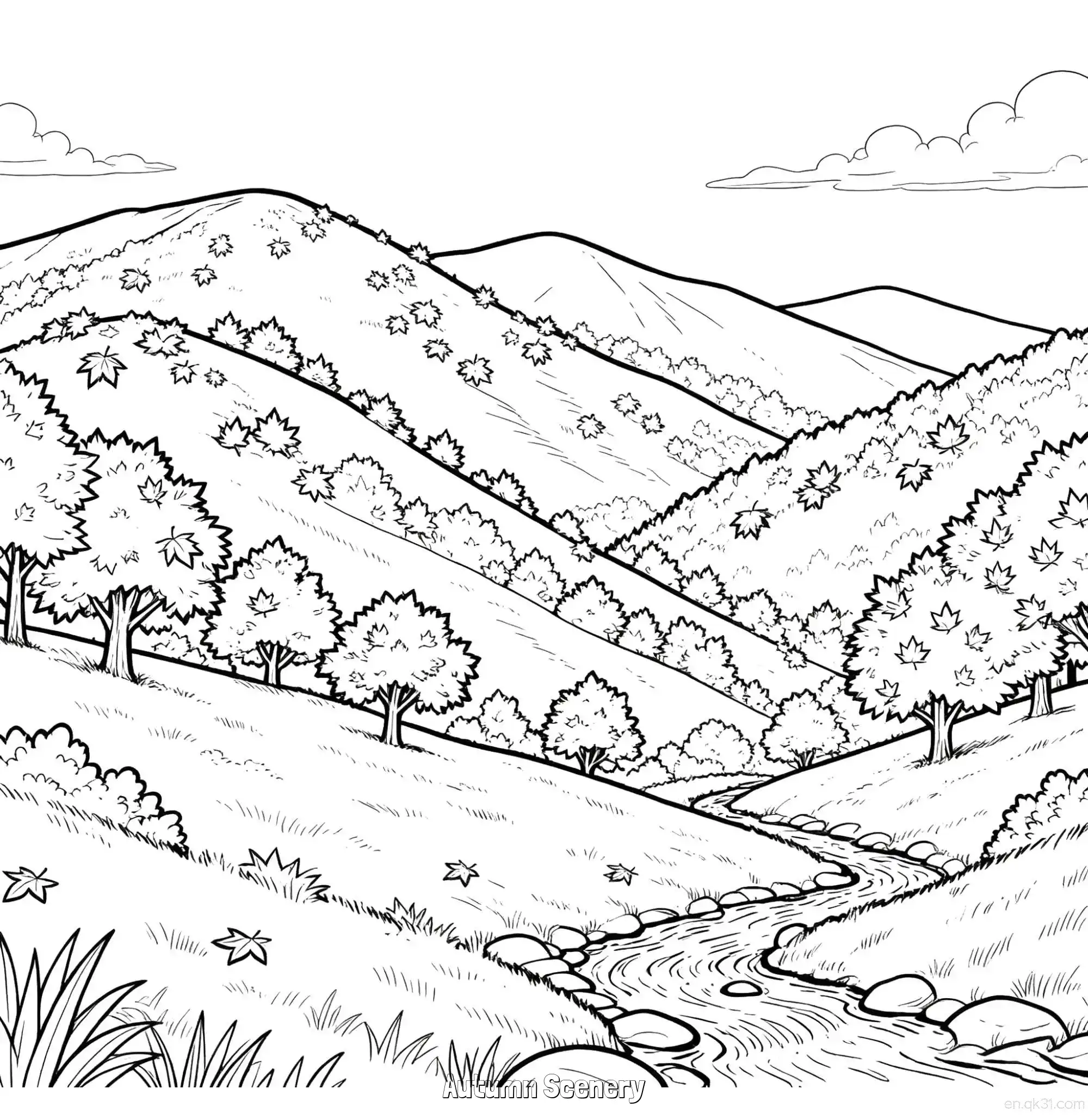 免费 秋天的风景 15简笔画 素描 涂鸦 - 免费可打印秋季 下载PDF 简笔画涂色页