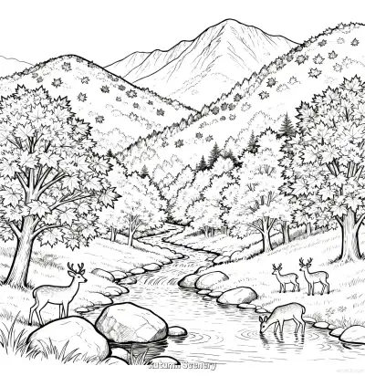 秋天的风景 4简笔画 素描 涂鸦 - 免费可打印秋季 下载PDF – 免费可打印简笔画涂色画