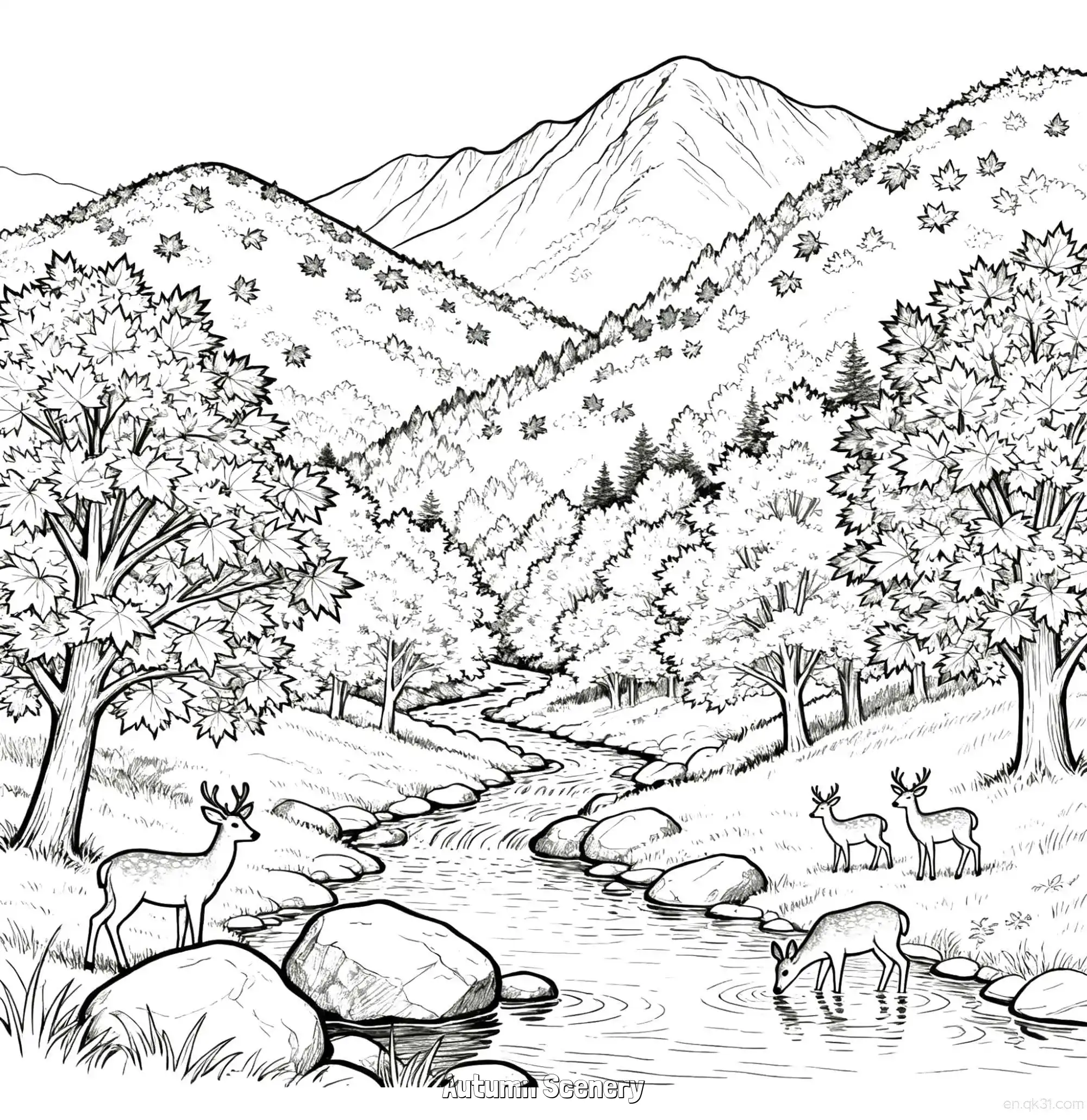 免费 秋天的风景 4简笔画 素描 涂鸦 - 免费可打印秋季 下载PDF 简笔画涂色页