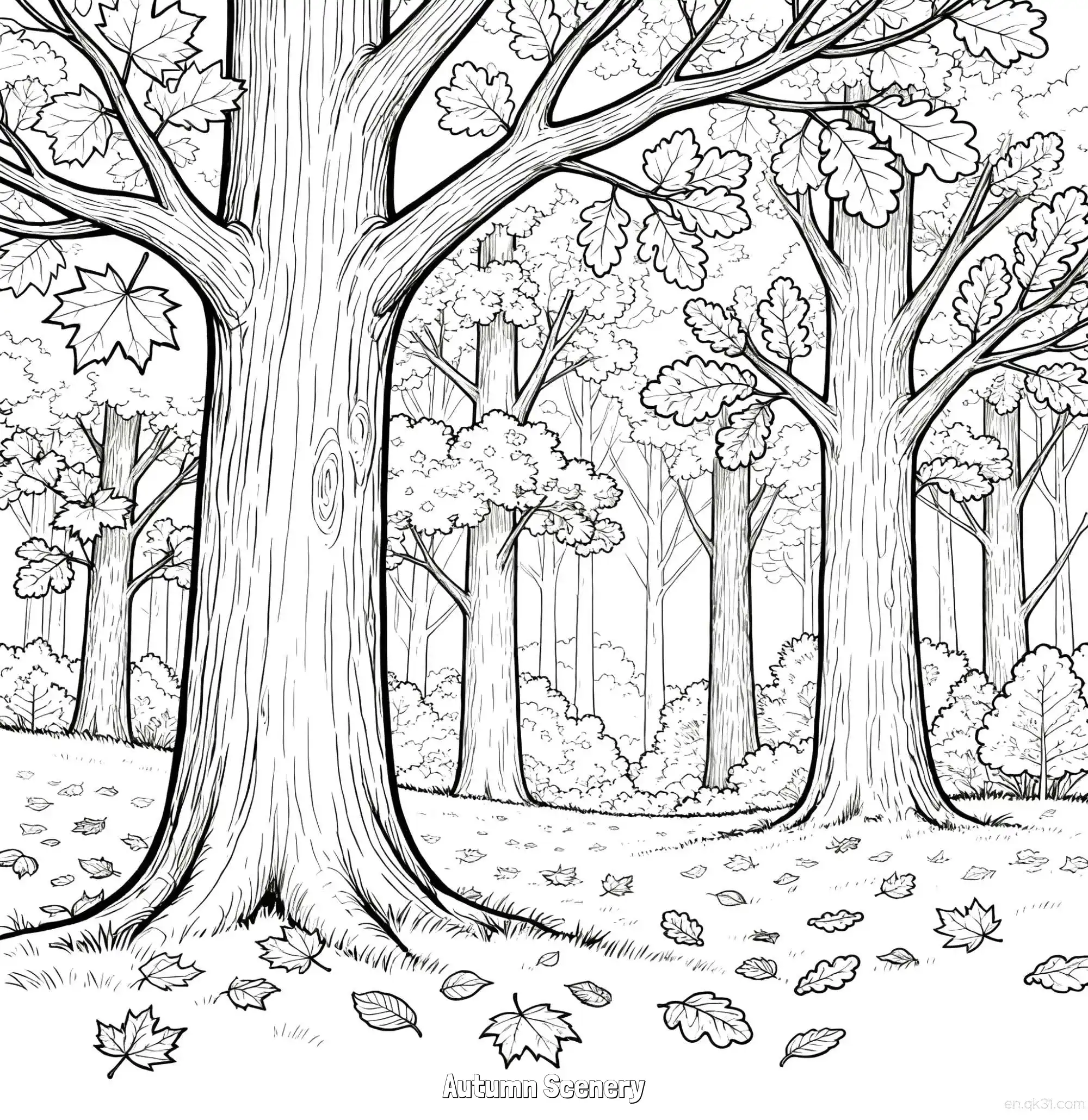 免费 秋天的风景 6简笔画 素描 涂鸦 - 免费可打印秋季 下载PDF 简笔画涂色页